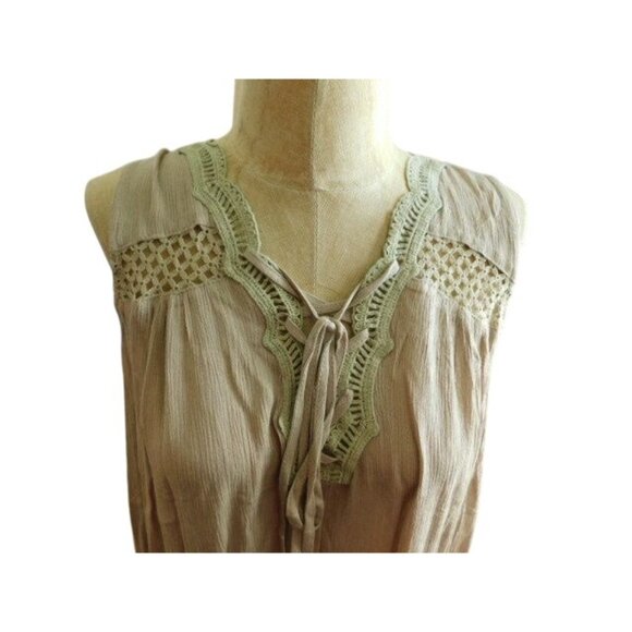 CY Size M Medium Boho Tie Front Lace Crinkle Blouse Top - Picture 2 of 4